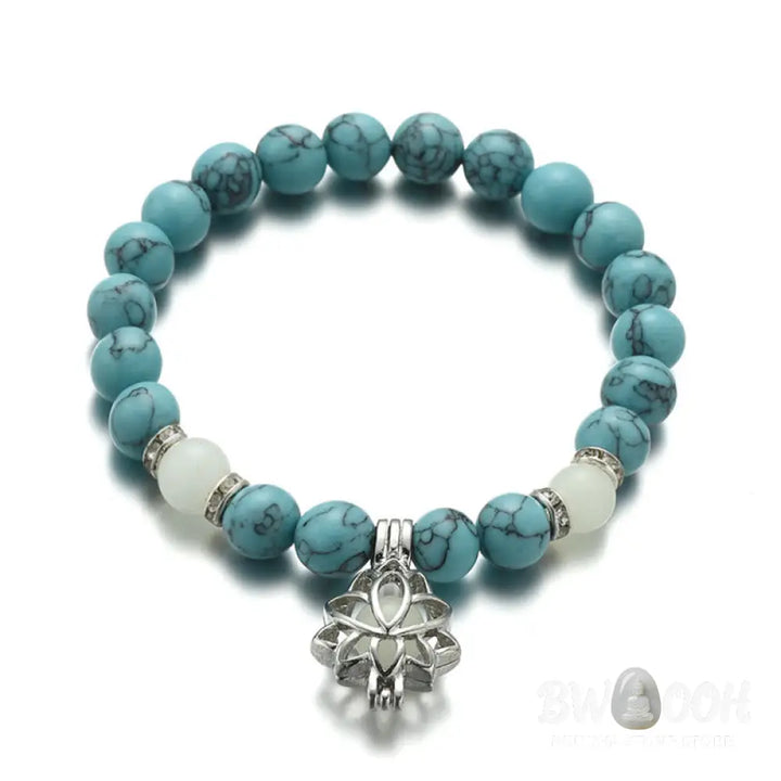 Buddha Stones Tibetan Turquoise Glowstone Luminous Bead Lotus Protection Bracelet - BWOOOH - Bracelet