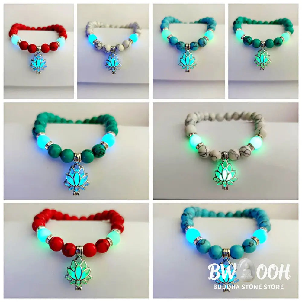 Buddha Stones Tibetan Turquoise Glowstone Luminous Bead Lotus Protection Bracelet - BWOOOH - Bracelet