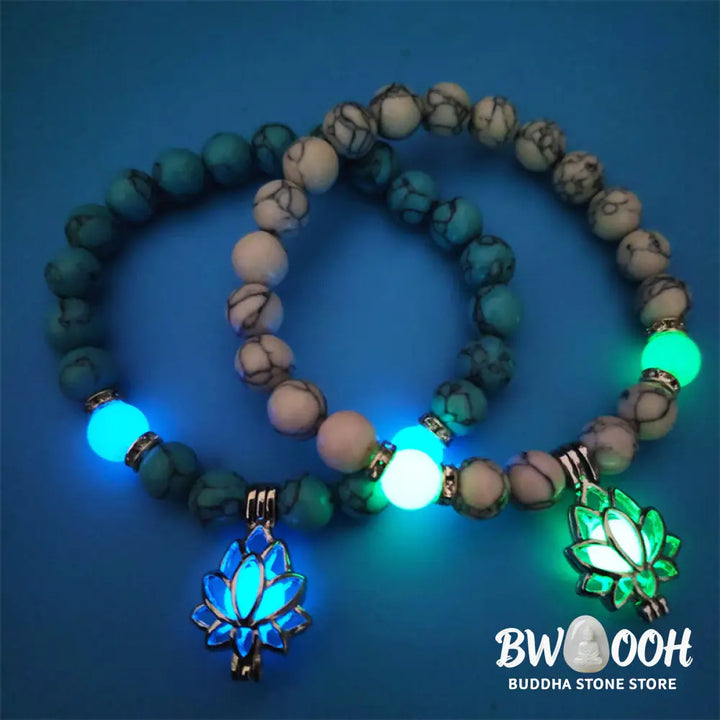 Buddha Stones Tibetan Turquoise Glowstone Luminous Bead Lotus Protection Bracelet - BWOOOH - Bracelet