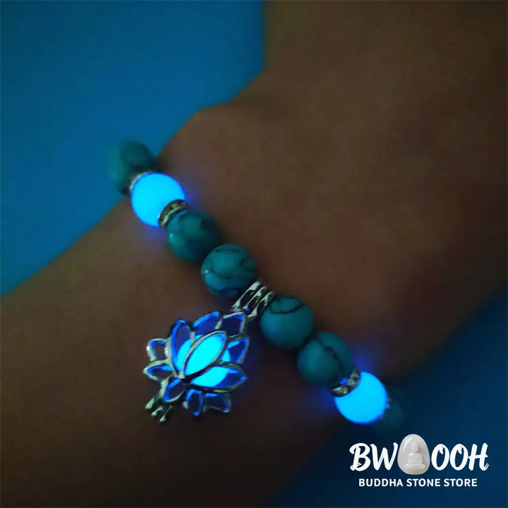 Buddha Stones Tibetan Turquoise Glowstone Luminous Bead Lotus Protection Bracelet - BWOOOH - Bracelet