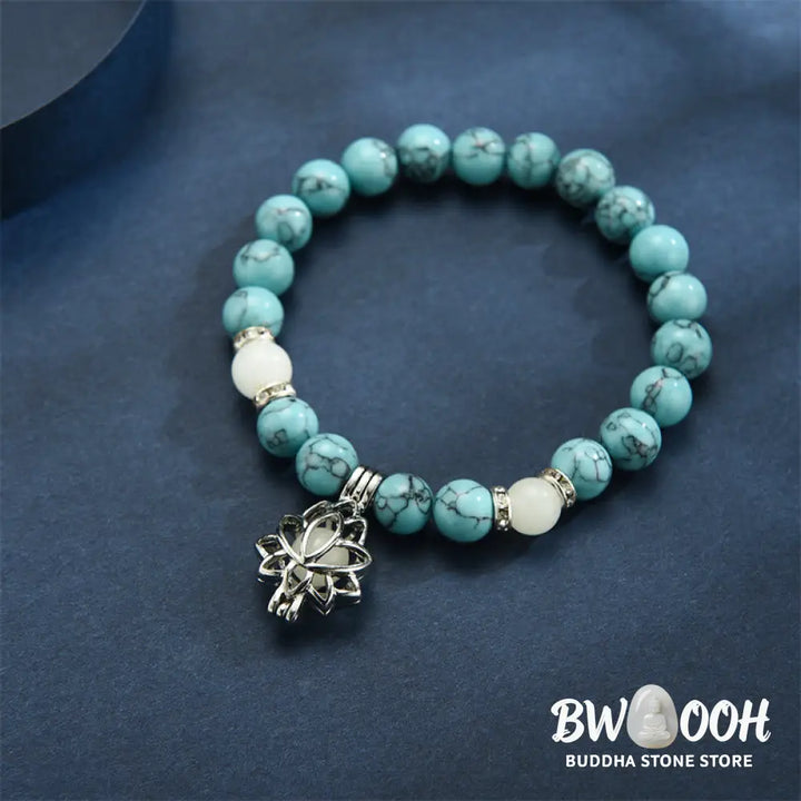 Buddha Stones Tibetan Turquoise Glowstone Luminous Bead Lotus Protection Bracelet - BWOOOH - Bracelet