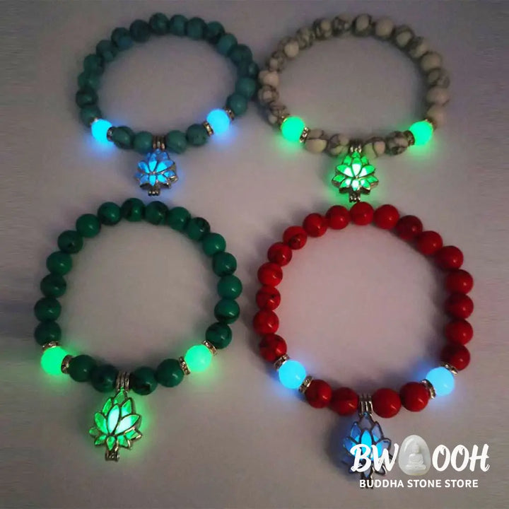 Buddha Stones Tibetan Turquoise Glowstone Luminous Bead Lotus Protection Bracelet - BWOOOH - Bracelet