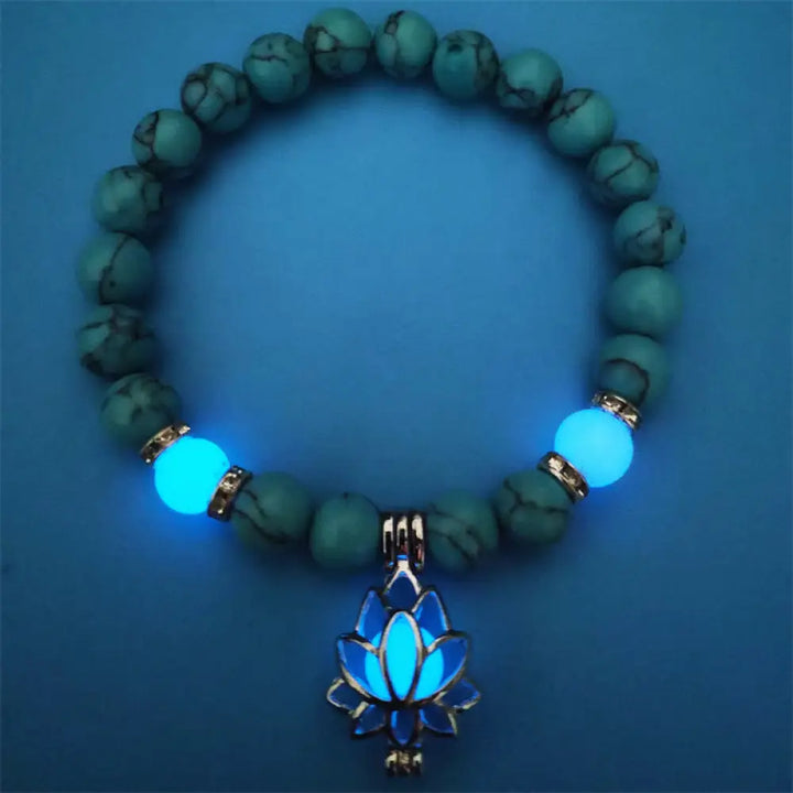 Buddha Stones Tibetan Turquoise Glowstone Luminous Bead Lotus Protection Bracelet - BWOOOH - Blue Turquoise&amp;Blue