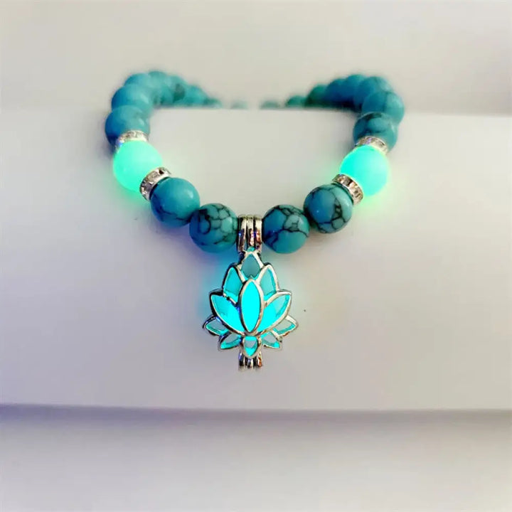 Buddha Stones Tibetan Turquoise Glowstone Luminous Bead Lotus Protection Bracelet - BWOOOH - Blue Turquoise Green Light