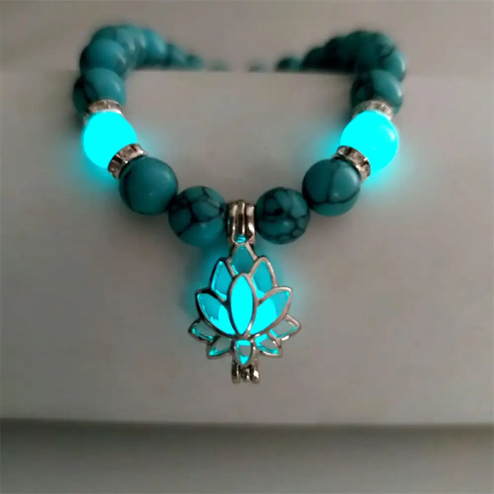Buddha Stones Tibetan Turquoise Glowstone Luminous Bead Lotus Protection Bracelet - BWOOOH - Blue Turquoise Blue-Green