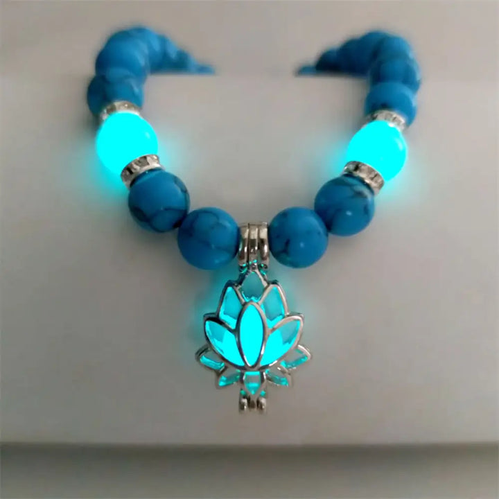 Buddha Stones Tibetan Turquoise Glowstone Luminous Bead Lotus Protection Bracelet - BWOOOH - Dark Blue Turquoise