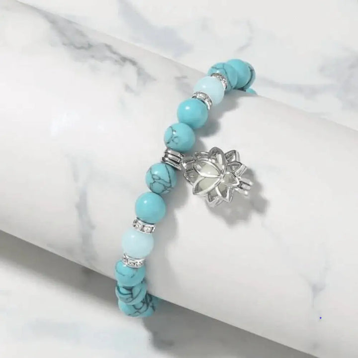 Buddha Stones Tibetan Turquoise Glowstone Luminous Bead Lotus Protection Bracelet - BWOOOH - Dark Blue Turquoise Blue