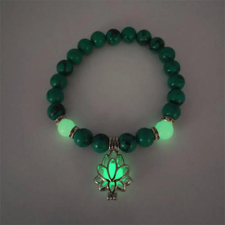 Buddha Stones Tibetan Turquoise Glowstone Luminous Bead Lotus Protection Bracelet - BWOOOH - Turquoise Green Light