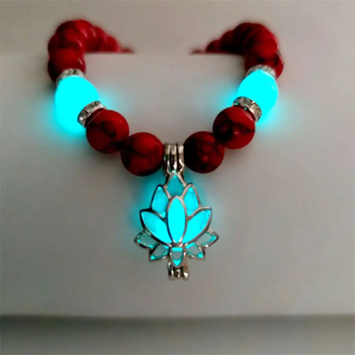Buddha Stones Tibetan Turquoise Glowstone Luminous Bead Lotus Protection Bracelet - BWOOOH - Red Turquoise Blue-Green