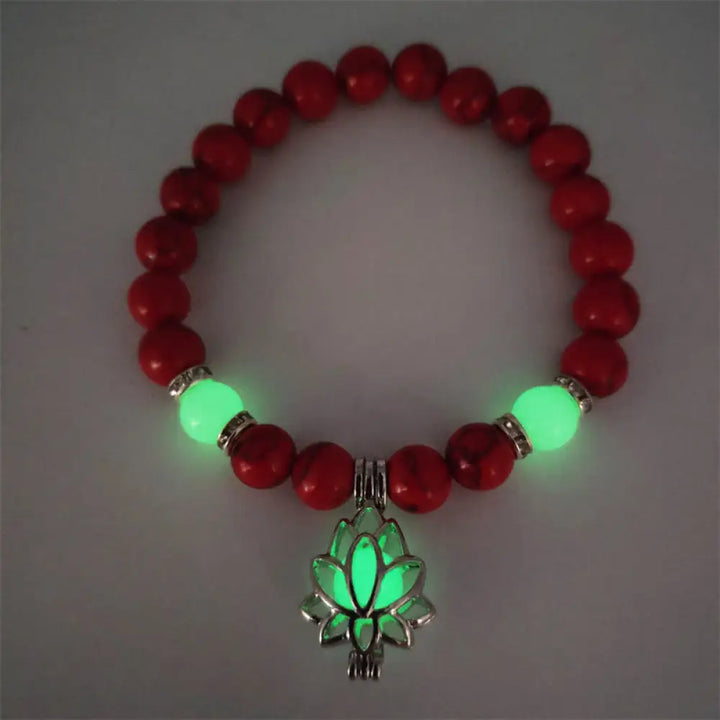 Buddha Stones Tibetan Turquoise Glowstone Luminous Bead Lotus Protection Bracelet - BWOOOH - Red Turquoise Green Light