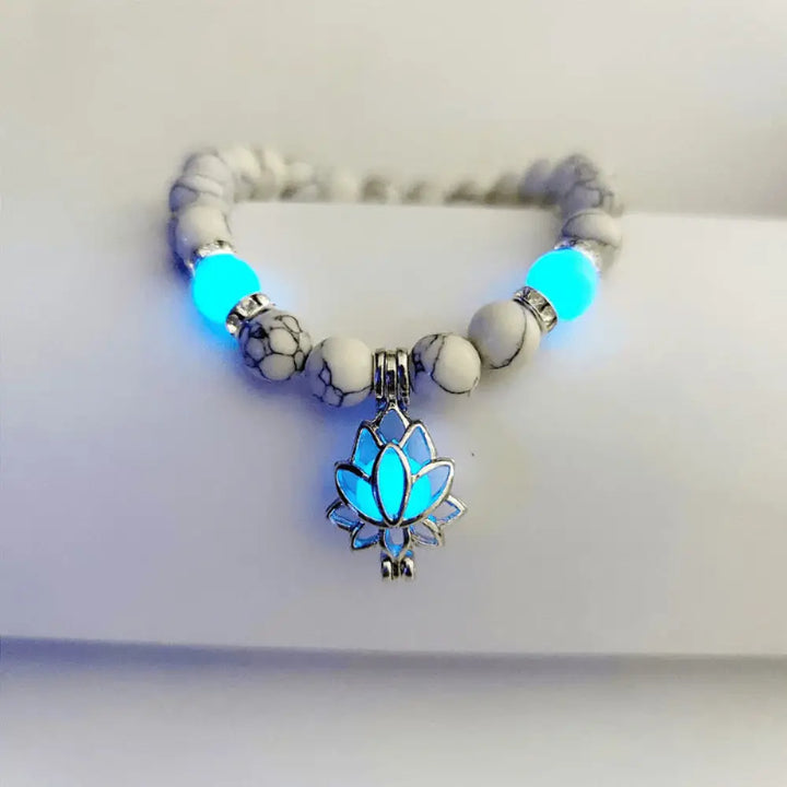BWOOOH Tibetan Turquoise Glowstone Luminous Bead Lotus Protection Bracelet – Turquoise and Lotus Tibetan bracelet for healing and spiritual wellness