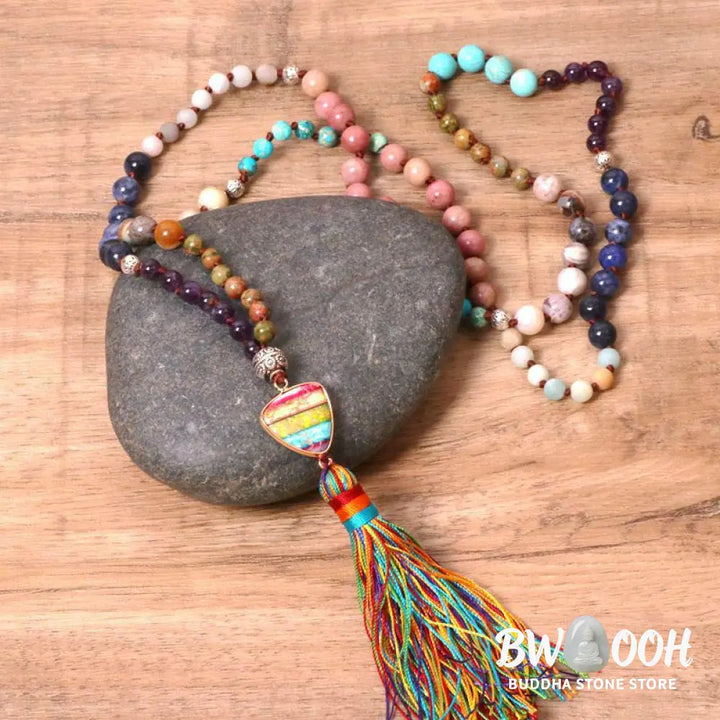 Buddha Stones Tibetan Turquoise Lazurite Zebra Jasper Balance Necklace - Turquoise&amp;Lazurite&amp;Zebra Jasper&amp;Amethyst
