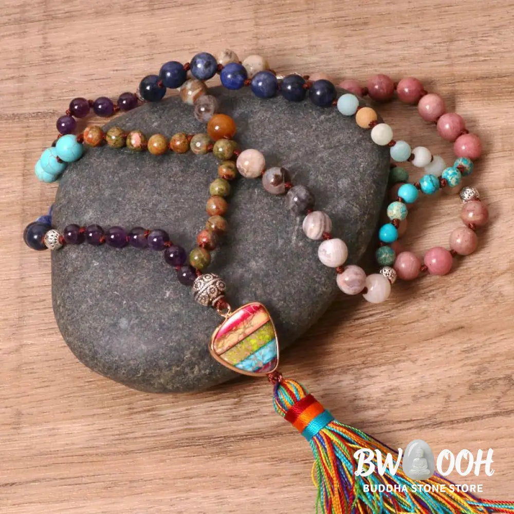 Buddha Stones Tibetan Turquoise Lazurite Zebra Jasper Balance Necklace - Turquoise&amp;Lazurite&amp;Zebra Jasper&amp;Amethyst