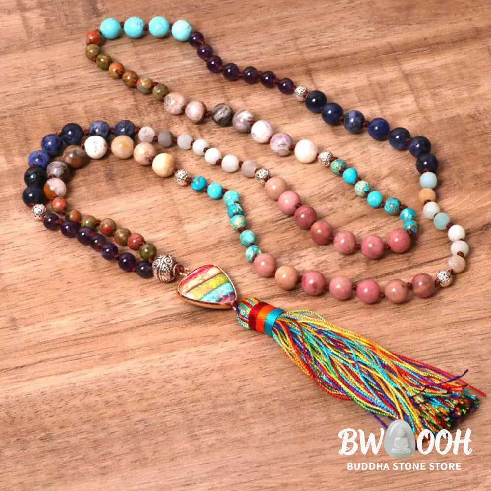Buddha Stones Tibetan Turquoise Lazurite Zebra Jasper Balance Necklace - Turquoise&amp;Lazurite&amp;Zebra Jasper&amp;Amethyst