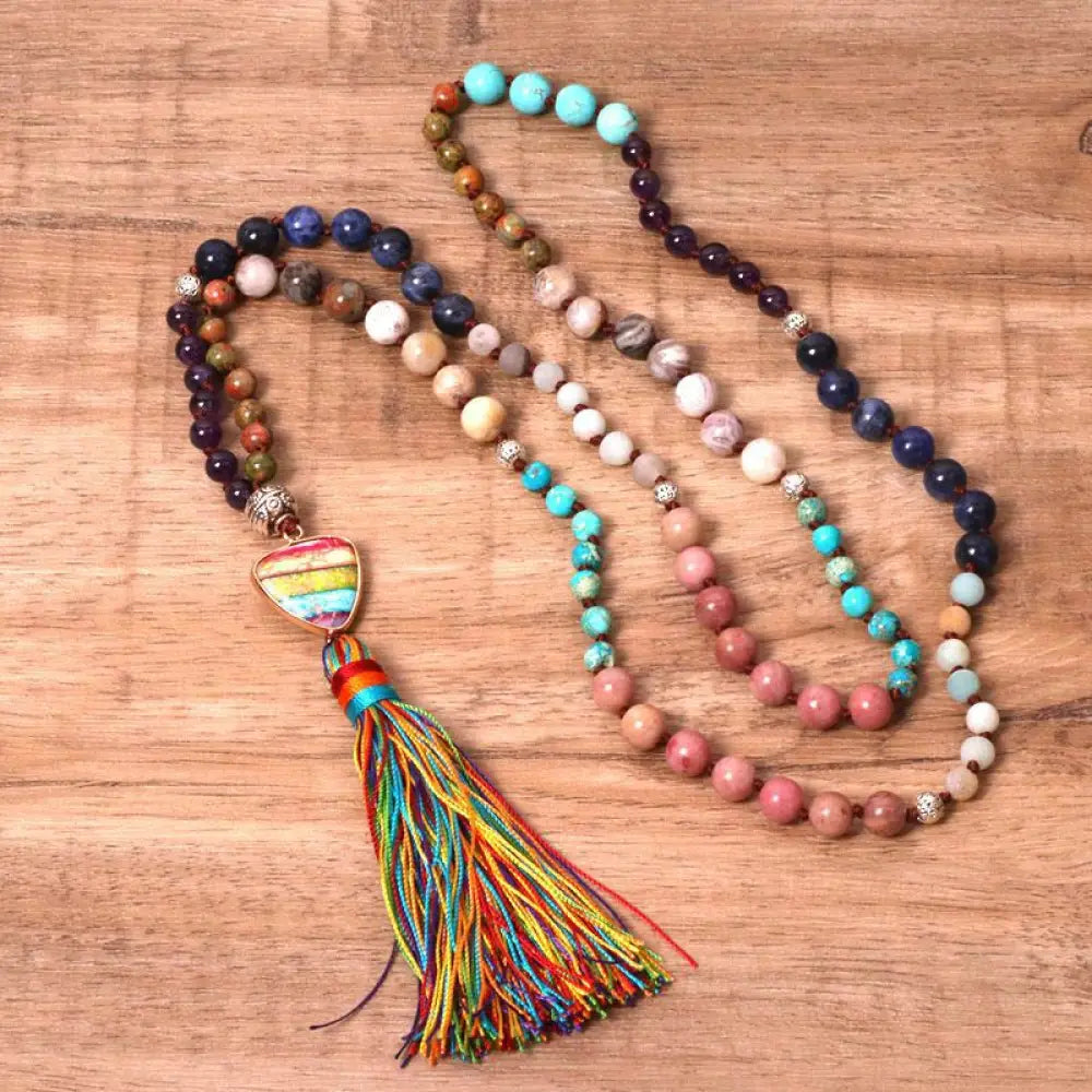 Buddha Stones Tibetan Turquoise Lazurite Zebra Jasper Balance Necklace - Turquoise&Lazurite&Zebra Jasper&Amethyst