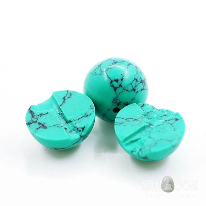 Close-up of a BWOOOH Tibetan Turquoise Purification Necklace Mala, featuring 8mm beads of vibrant blue turquoise, deep black onyx, rich red agate, and polished copper, strung as a 108-bead mala. The intricate details highlight its craftsmanship and spiritual significance. - View 7