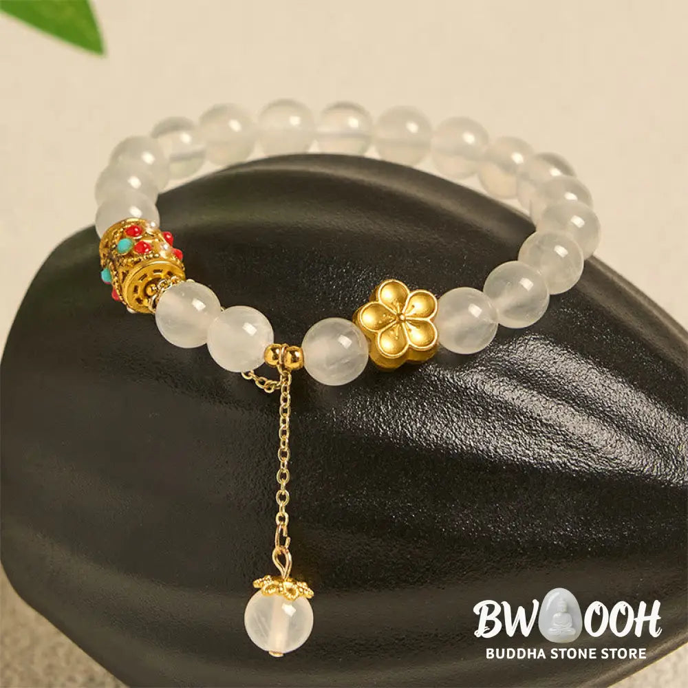 Buddha Stones Tibetan White Agate Crystal Stone Flowers Positivity Bracelet - Bracelet