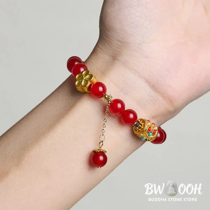 Buddha Stones Tibetan White Agate Crystal Stone Flowers Positivity Bracelet - Bracelet