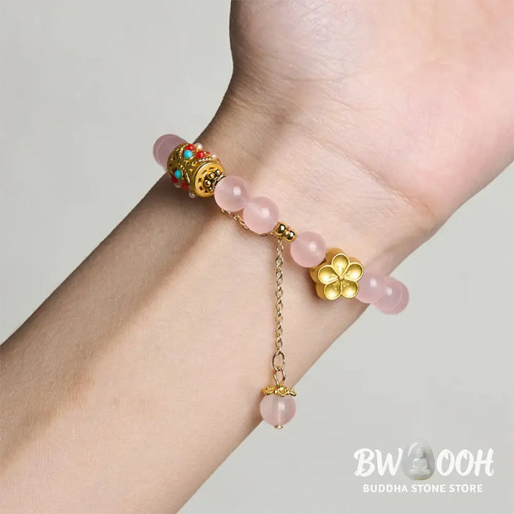 Buddha Stones Tibetan White Agate Crystal Stone Flowers Positivity Bracelet - Bracelet