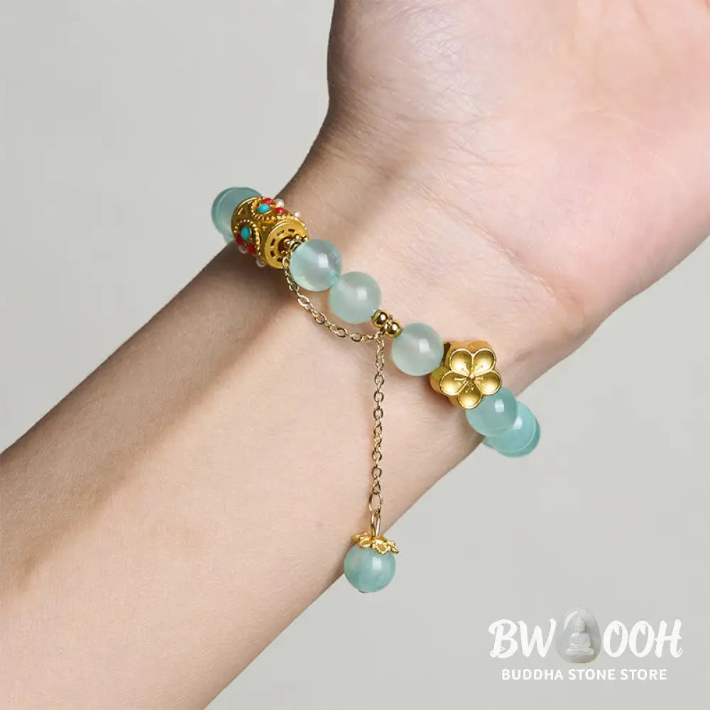 Buddha Stones Tibetan White Agate Crystal Stone Flowers Positivity Bracelet - Bracelet