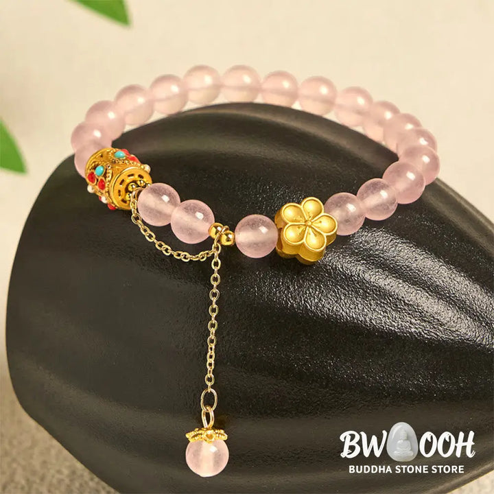 Buddha Stones Tibetan White Agate Crystal Stone Flowers Positivity Bracelet - Bracelet