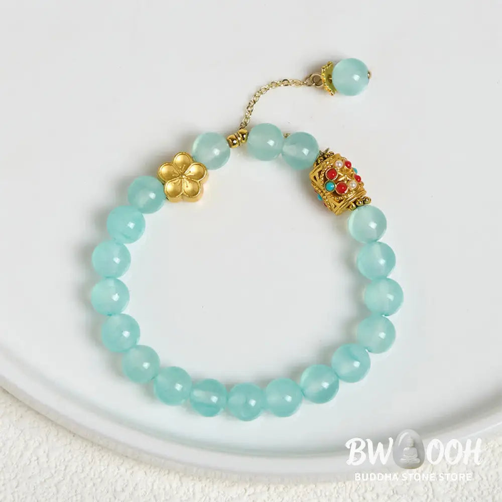 Buddha Stones Tibetan White Agate Crystal Stone Flowers Positivity Bracelet - Bracelet