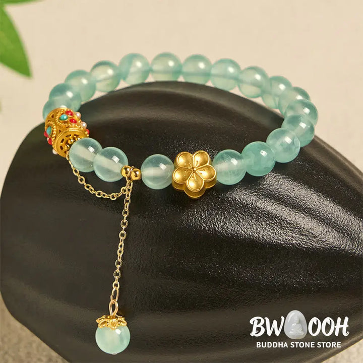 Buddha Stones Tibetan White Agate Crystal Stone Flowers Positivity Bracelet - Bracelet