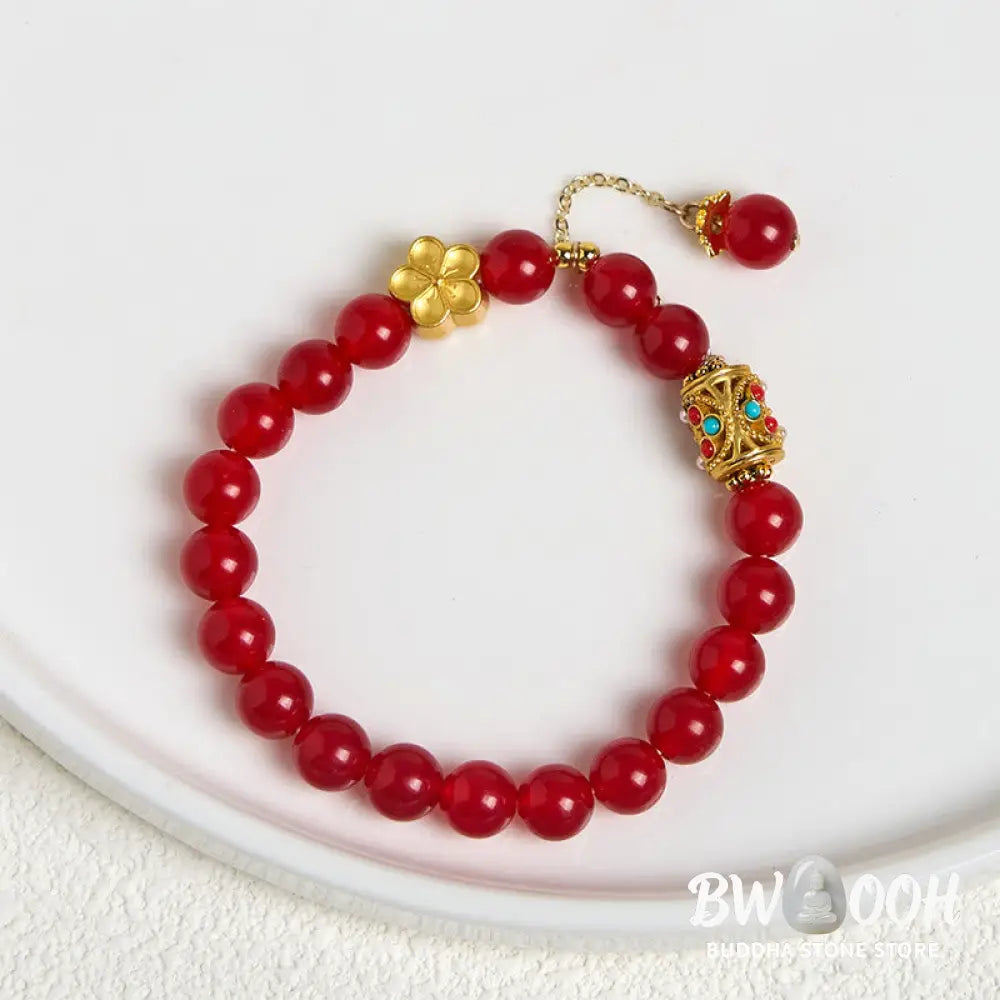 Buddha Stones Tibetan White Agate Crystal Stone Flowers Positivity Bracelet - Bracelet