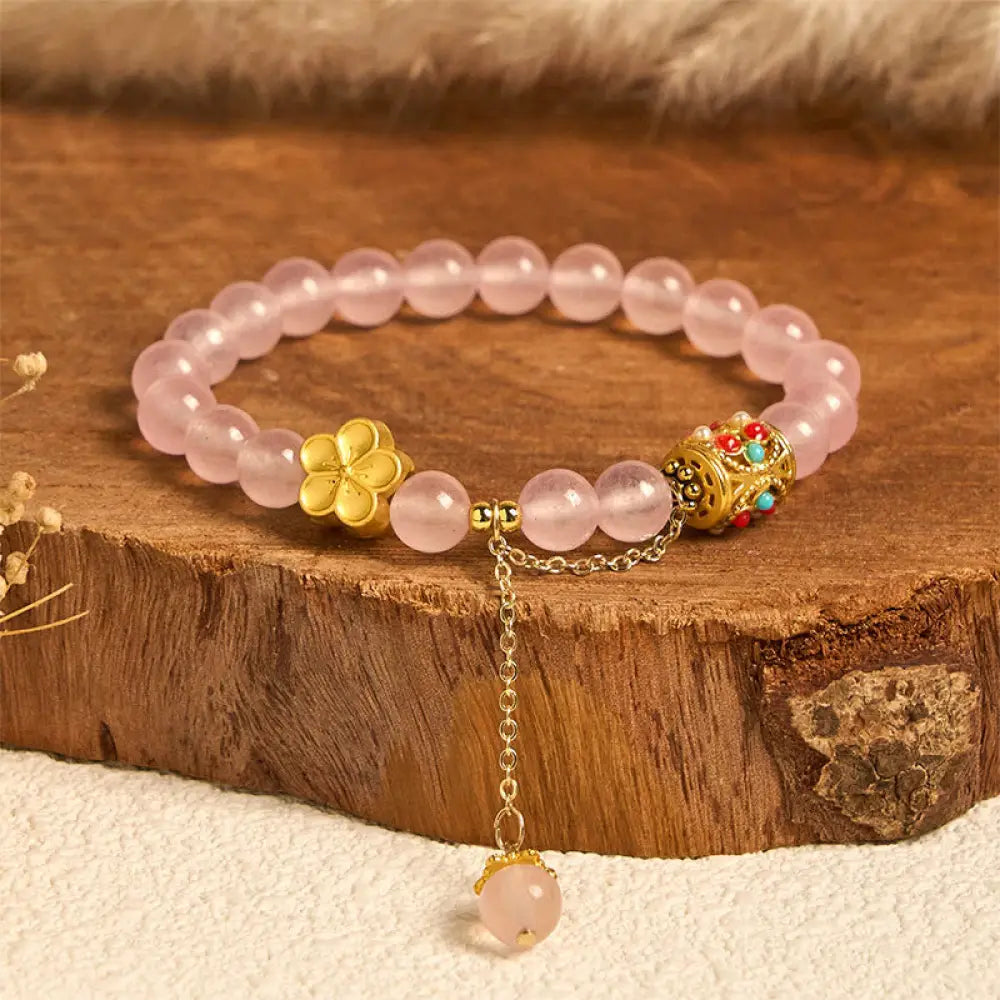 Buddha Stones Tibetan White Agate Crystal Stone Flowers Positivity Bracelet - Pink Crystal(Wrist Circumference: