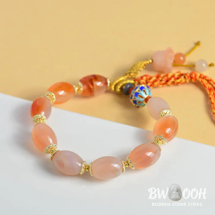 Buddha Stones Tibetan White Jade Agate Strength Confidence Bracelet - BWOOOH - Candy Agate(Strength ♥ Confidence)