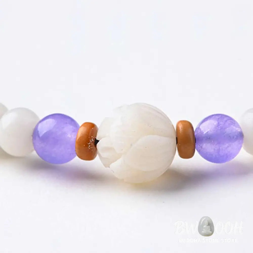 BWOOOH Tibetan White Jade Bodhi Lotus Blessing Bracelet | natural stone spiritual bracelet for healing and mindful living