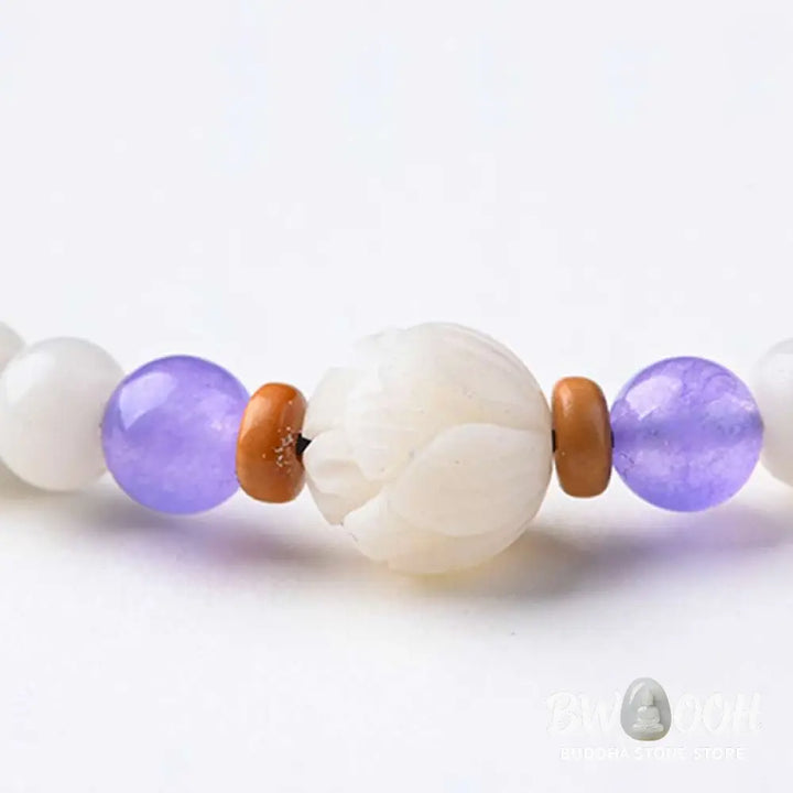 BWOOOH Tibetan White Jade Bodhi Lotus Blessing Bracelet | natural stone spiritual bracelet for healing and mindful living