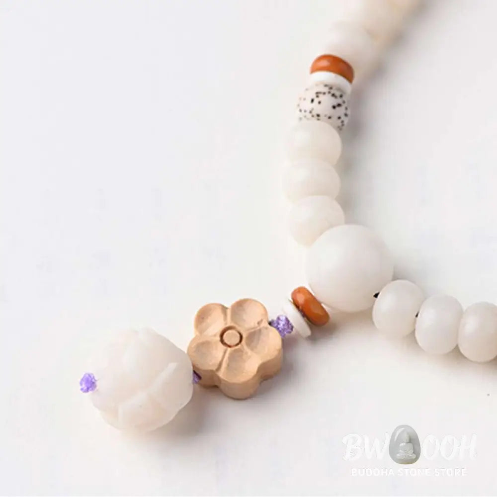 BWOOOH Tibetan White Jade Bodhi Lotus Blessing Bracelet | natural stone spiritual bracelet for healing and mindful living