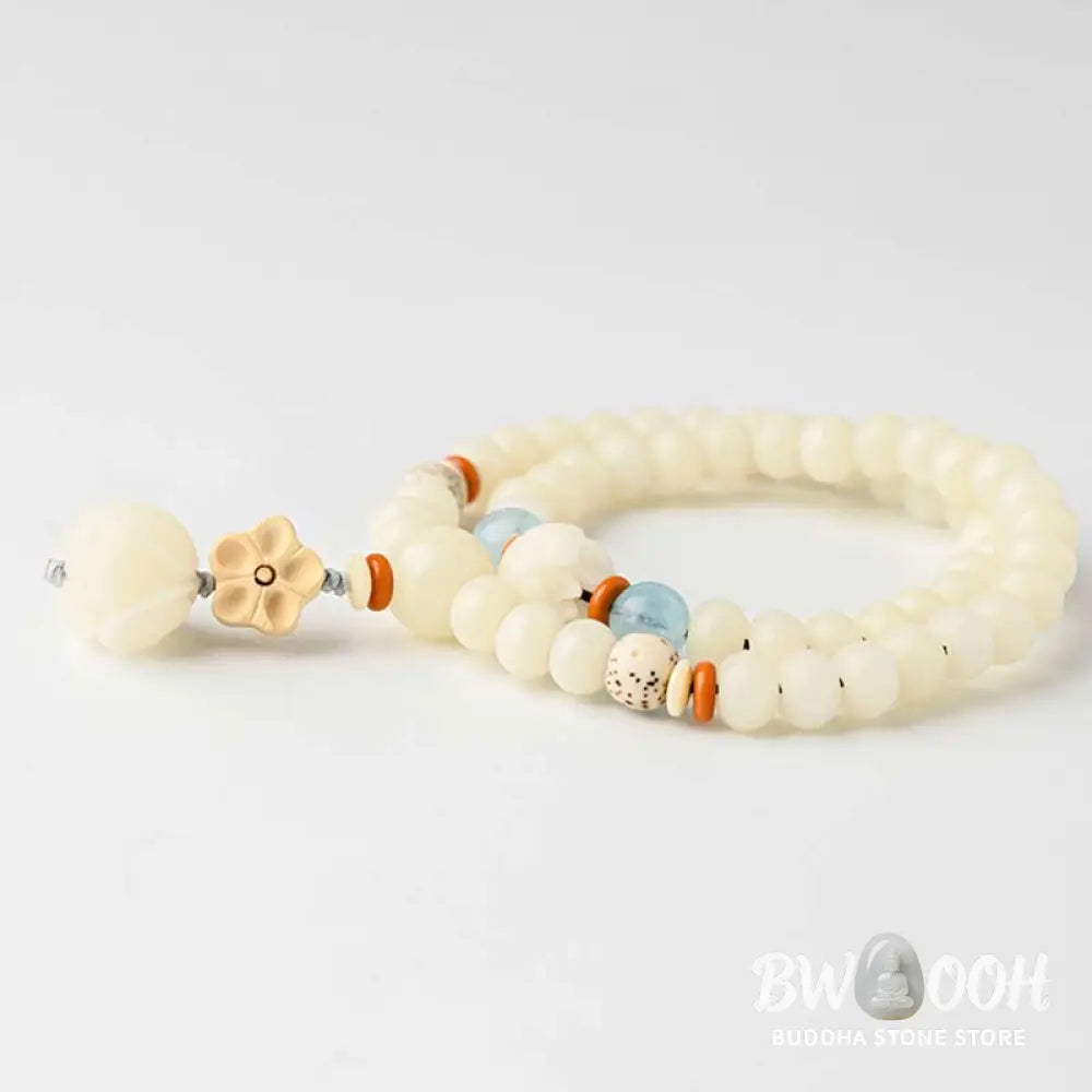 BWOOOH Tibetan White Jade Bodhi Lotus Blessing Bracelet | natural stone spiritual bracelet for healing and mindful living