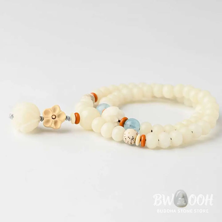 BWOOOH Tibetan White Jade Bodhi Lotus Blessing Bracelet | natural stone spiritual bracelet for healing and mindful living