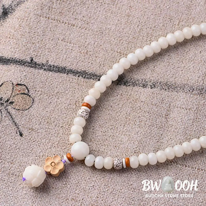 BWOOOH Tibetan White Jade Bodhi Lotus Blessing Bracelet | natural stone spiritual bracelet for healing and mindful living