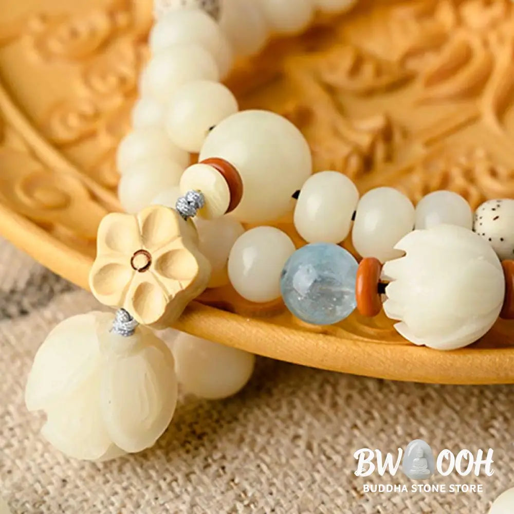BWOOOH Tibetan White Jade Bodhi Lotus Blessing Bracelet | natural stone spiritual bracelet for healing and mindful living
