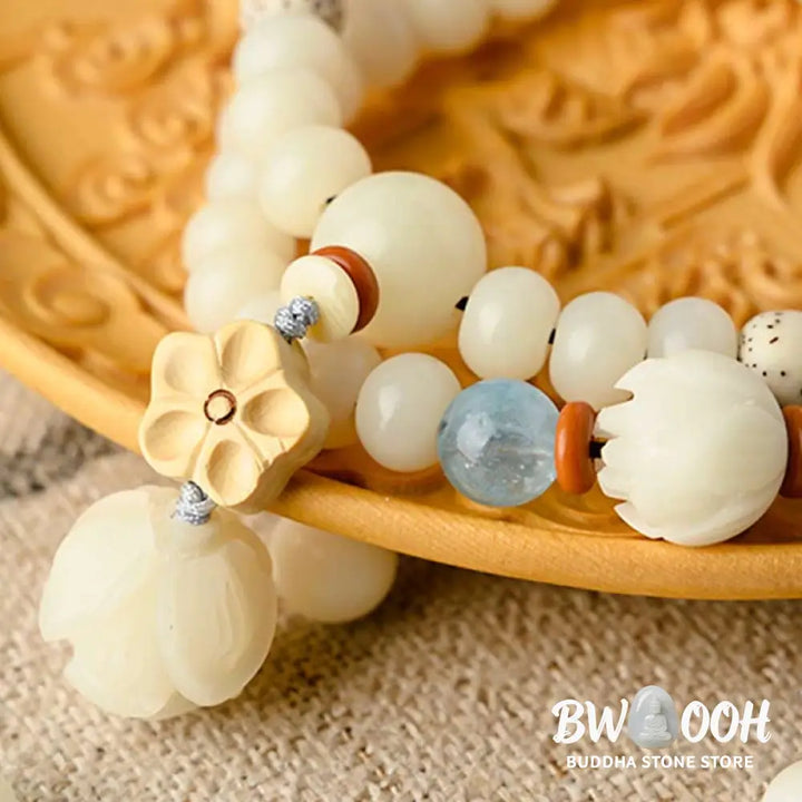 BWOOOH Tibetan White Jade Bodhi Lotus Blessing Bracelet | natural stone spiritual bracelet for healing and mindful living
