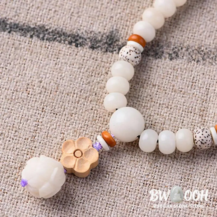 BWOOOH Tibetan White Jade Bodhi Lotus Blessing Bracelet | natural stone spiritual bracelet for healing and mindful living
