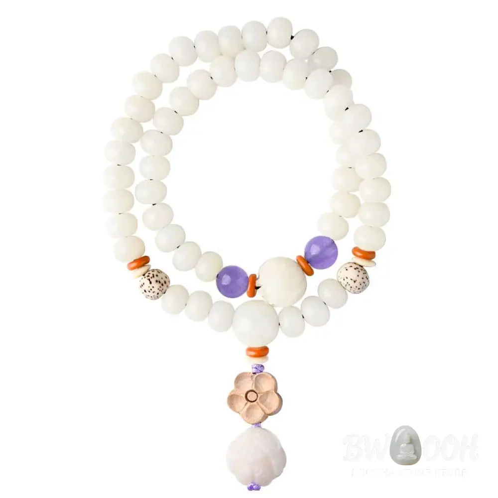 BWOOOH Tibetan White Jade Bodhi Lotus Blessing Bracelet | natural stone spiritual bracelet for healing and mindful living
