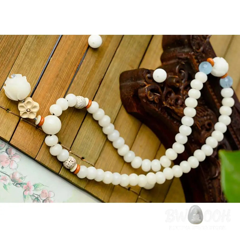 BWOOOH Tibetan White Jade Bodhi Lotus Blessing Bracelet | natural stone spiritual bracelet for healing and mindful living