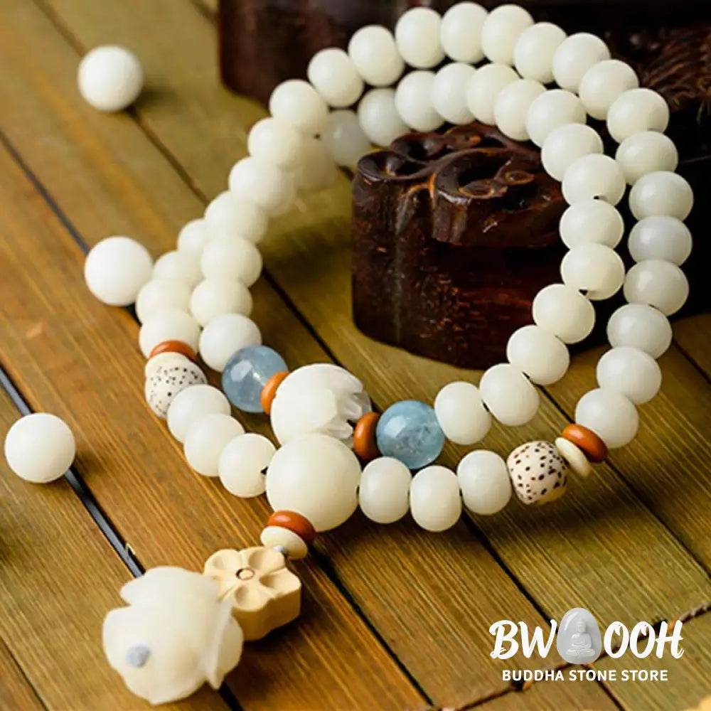 BWOOOH Tibetan White Jade Bodhi Lotus Blessing Bracelet | natural stone spiritual bracelet for healing and mindful living