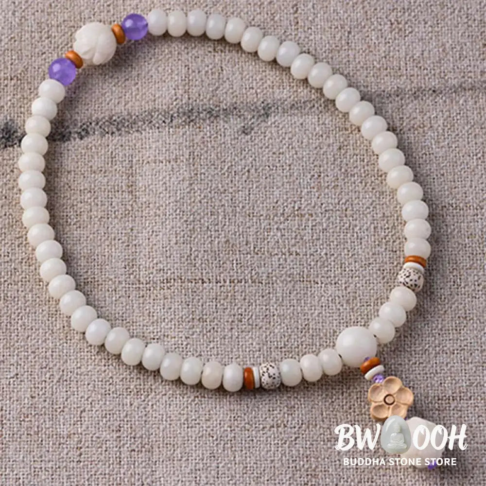 BWOOOH Tibetan White Jade Bodhi Lotus Blessing Bracelet | natural stone spiritual bracelet for healing and mindful living