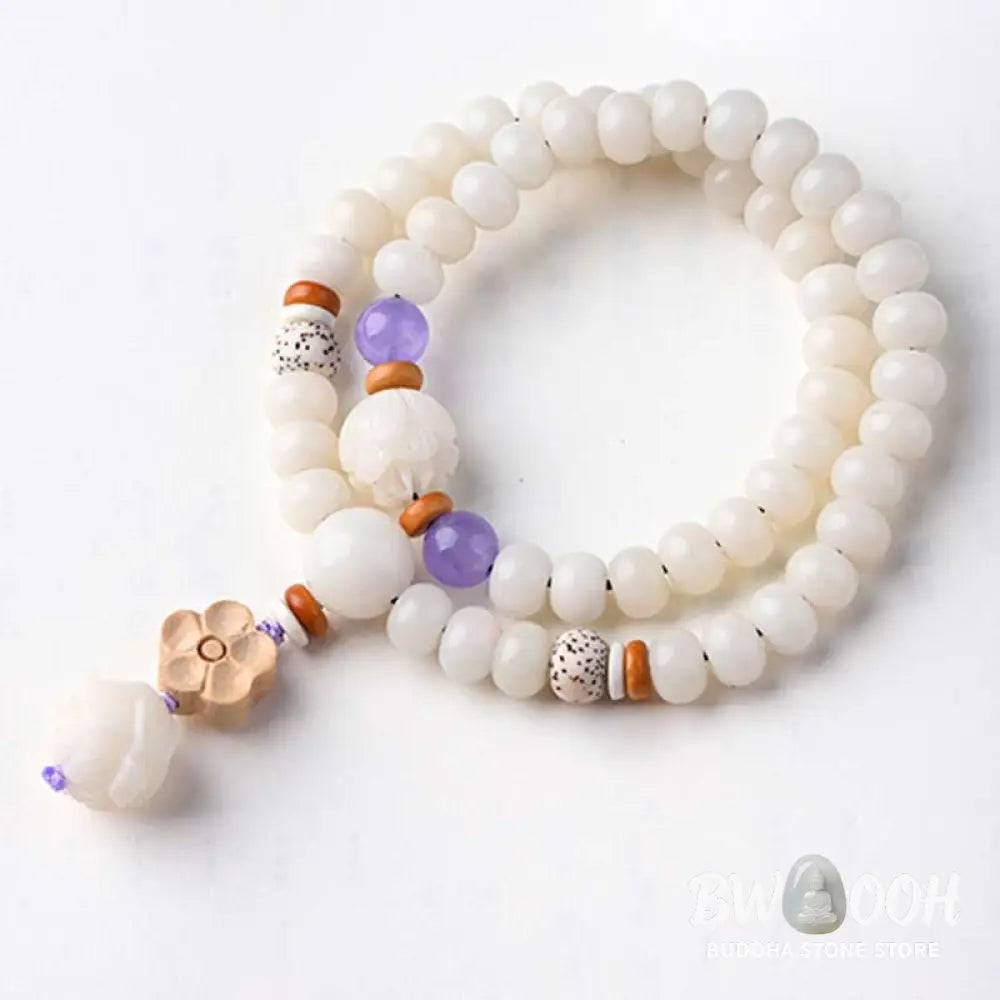 BWOOOH Tibetan White Jade Bodhi Lotus Blessing Bracelet | natural stone spiritual bracelet for healing and mindful living
