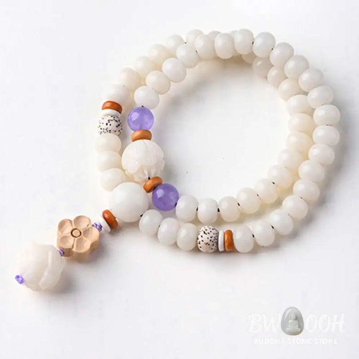 BWOOOH Tibetan White Jade Bodhi Lotus Blessing Bracelet | natural stone spiritual bracelet for healing and mindful living