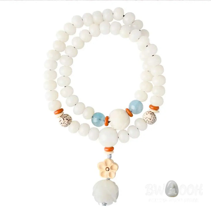 BWOOOH Tibetan White Jade Bodhi Lotus Blessing Bracelet | natural stone spiritual bracelet for healing and mindful living