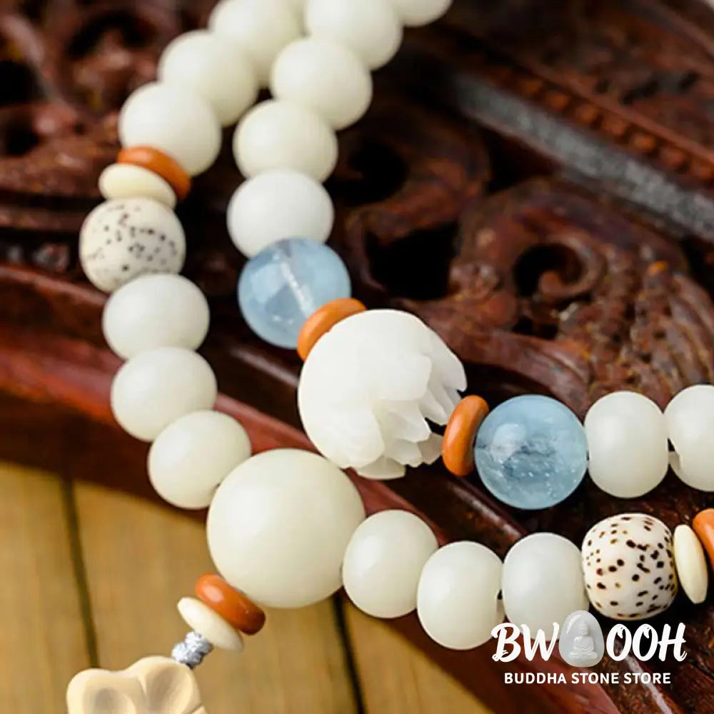 BWOOOH Tibetan White Jade Bodhi Lotus Blessing Bracelet | natural stone spiritual bracelet for healing and mindful living
