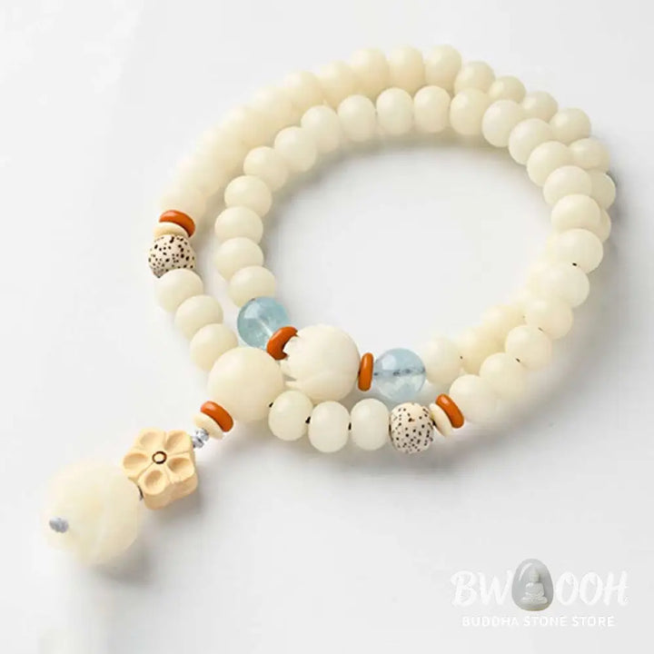 BWOOOH Tibetan White Jade Bodhi Lotus Blessing Bracelet | natural stone spiritual bracelet for healing and mindful living