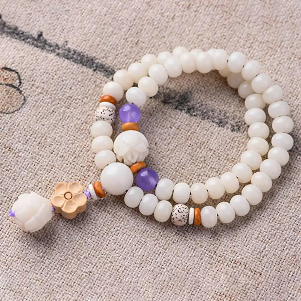 BWOOOH Tibetan White Jade Bodhi Lotus Blessing Bracelet | natural stone spiritual bracelet for healing and mindful living