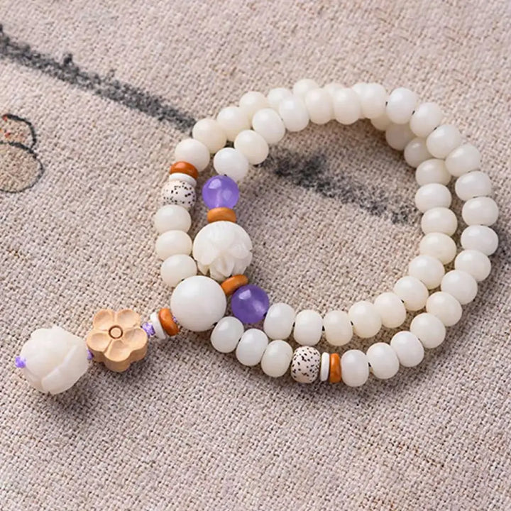 BWOOOH Tibetan White Jade Bodhi Lotus Blessing Bracelet | natural stone spiritual bracelet for healing and mindful living